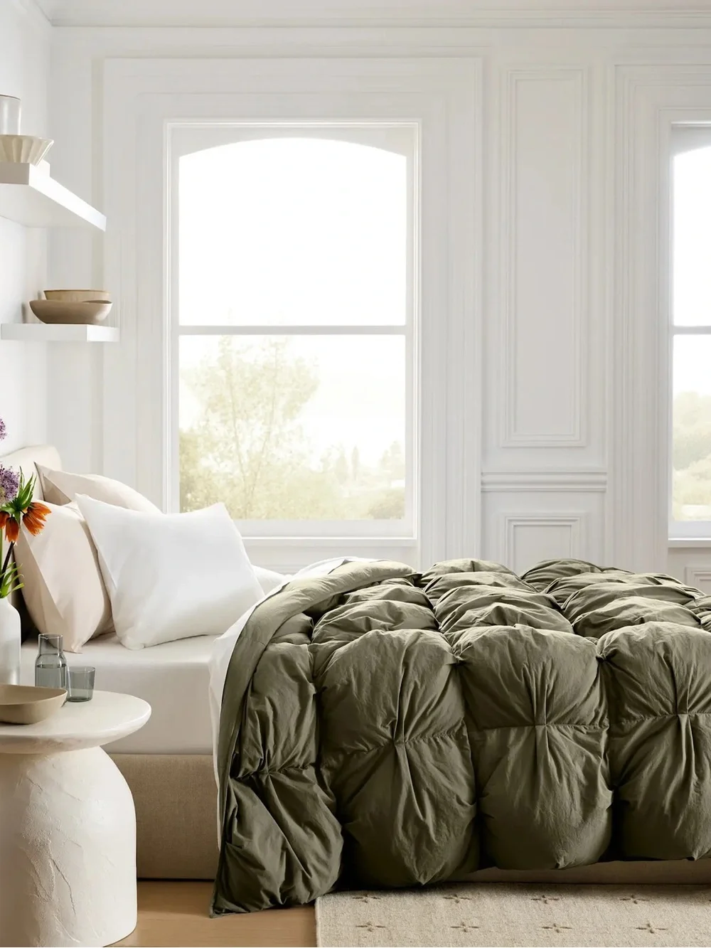 Quince Cotton Pintuck Comforter Twin Dusty Olive